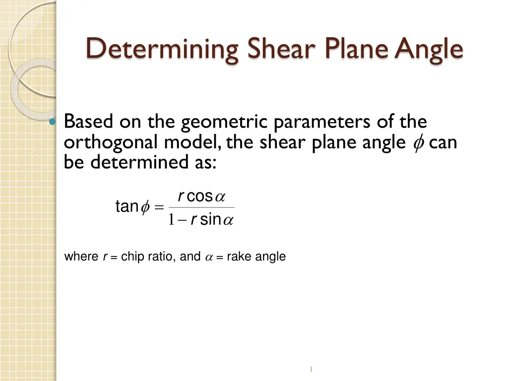 determining shear plane angle