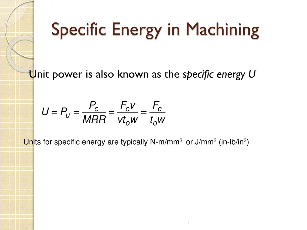 specific energy in machining