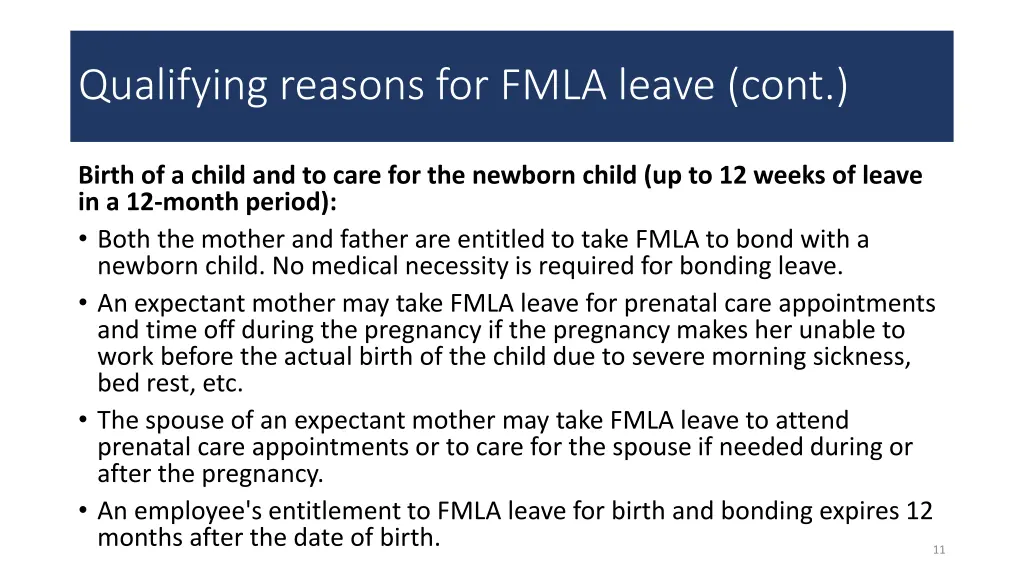 qualifying reasons for fmla leave cont