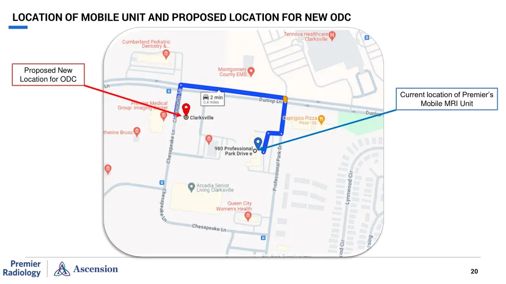 location of mobile unit and proposed location