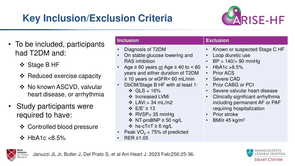 key inclusion exclusion criteria