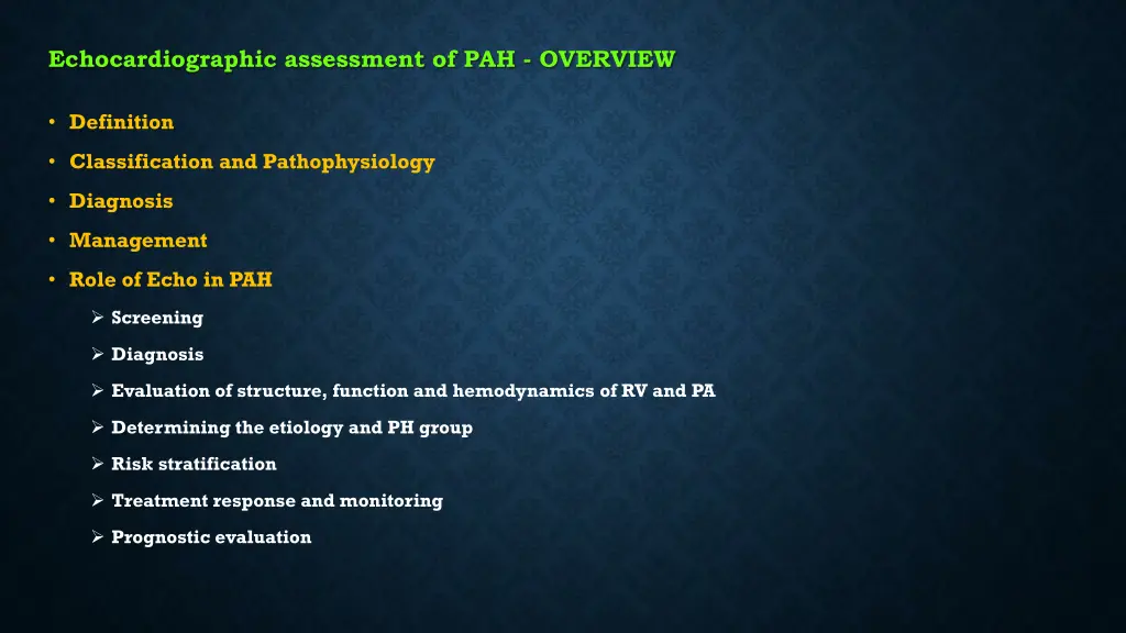 echocardiographic assessment of pah overview
