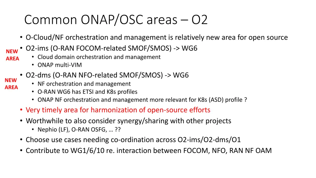 common onap osc areas o2