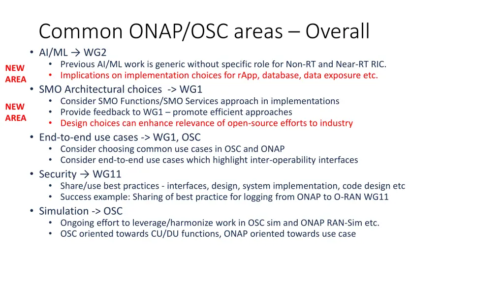 common onap osc areas overall ai ml wg2 previous