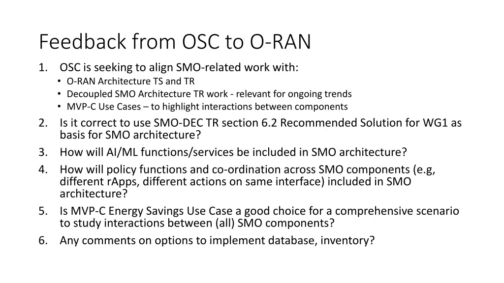 feedback from osc to o ran