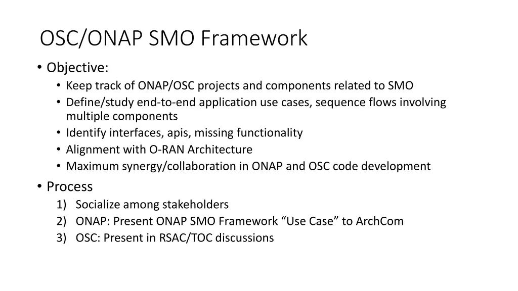 osc onap smo framework objective keep track