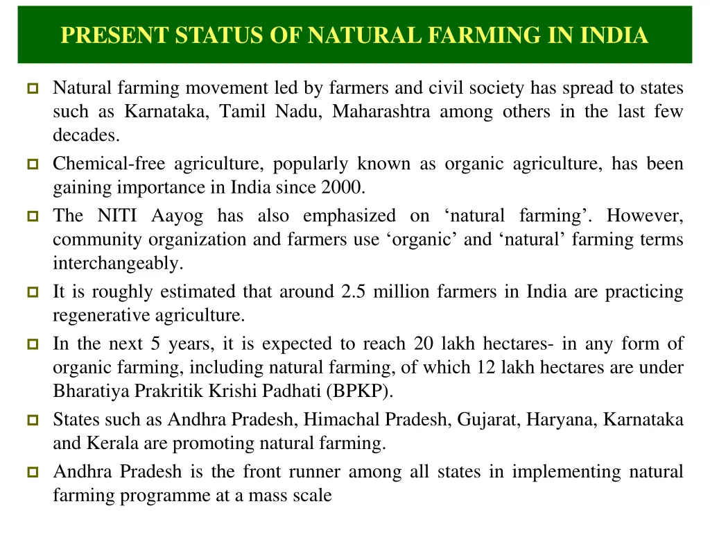 present status of natural farming in india