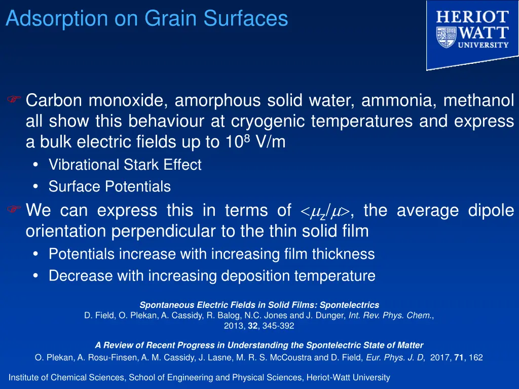 adsorption on grain surfaces 2