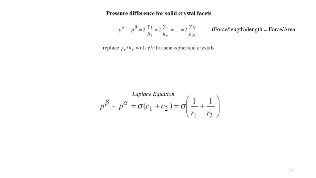 pressure difference for solid crystal facets