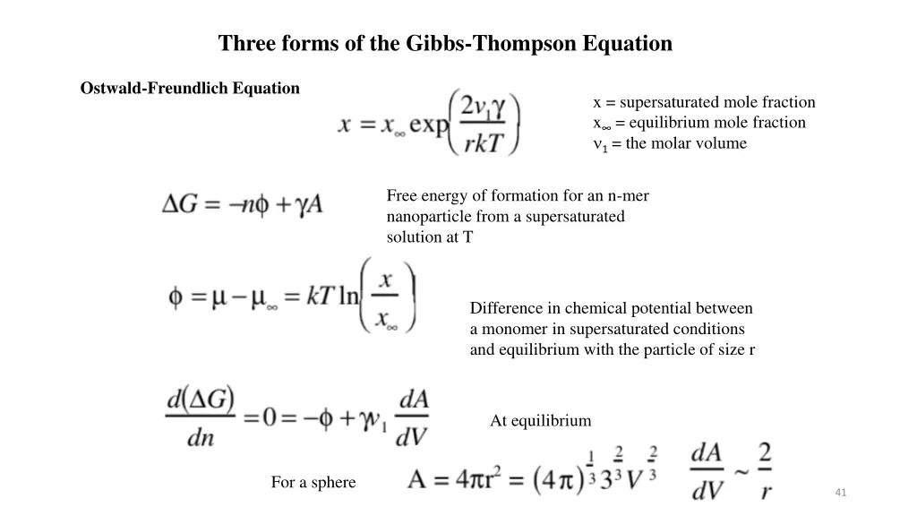 three forms of the gibbs thompson equation