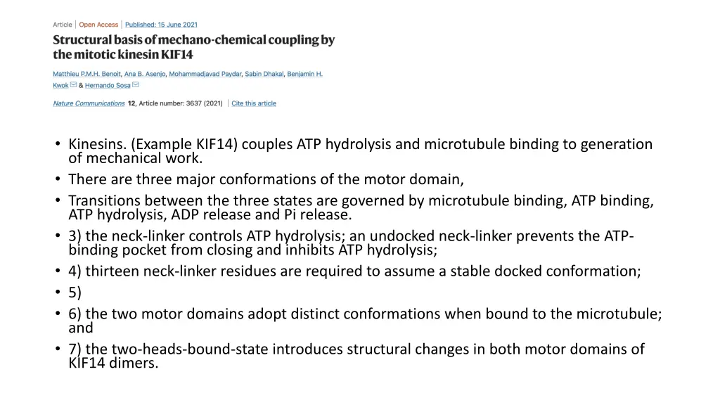 kinesins example kif14 couples atp hydrolysis