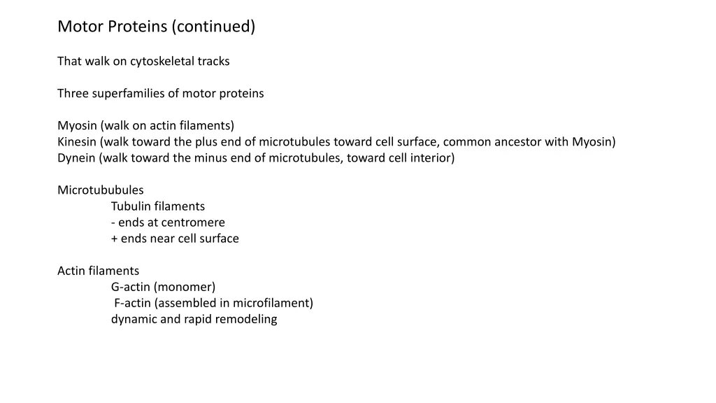 motor proteins continued