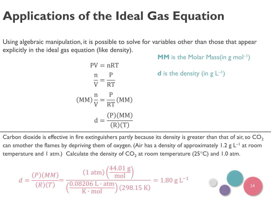 applications of the ideal gas equation