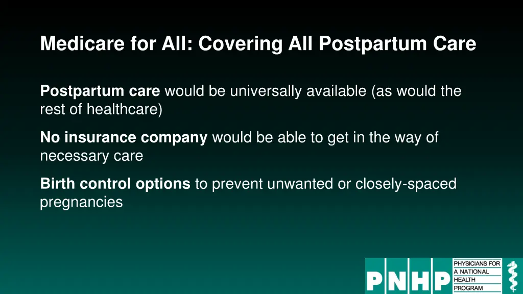 medicare for all covering all postpartum care