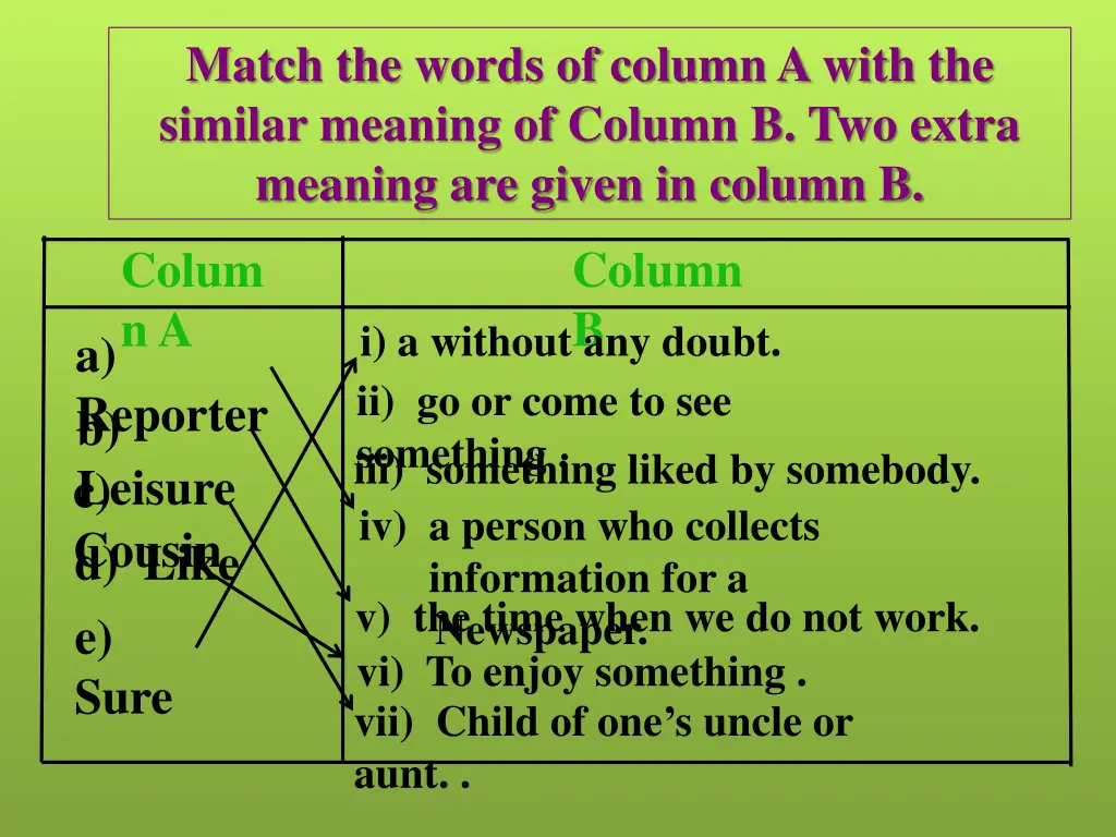 match the words of column a with the similar