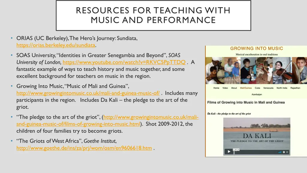 resources for teaching with music and performance