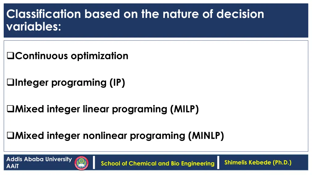 classification based on the nature of decision