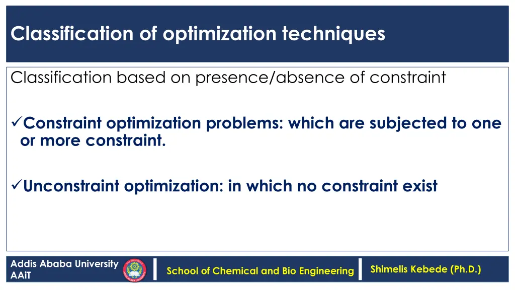 classification of optimization techniques