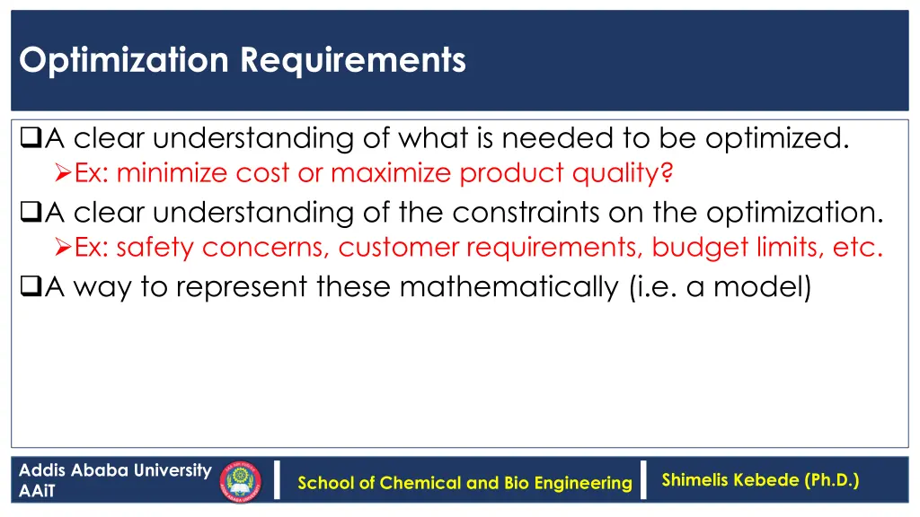 optimization requirements