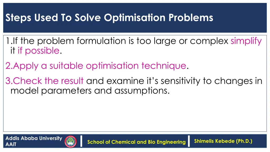 steps used to solve optimisation problems 1