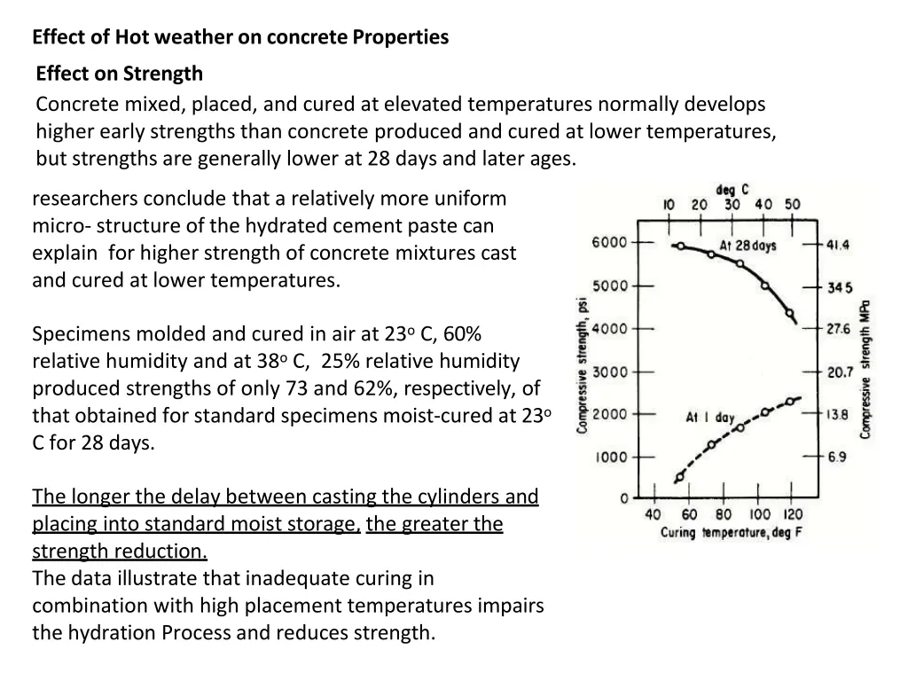 effect of hot weather on concrete properties