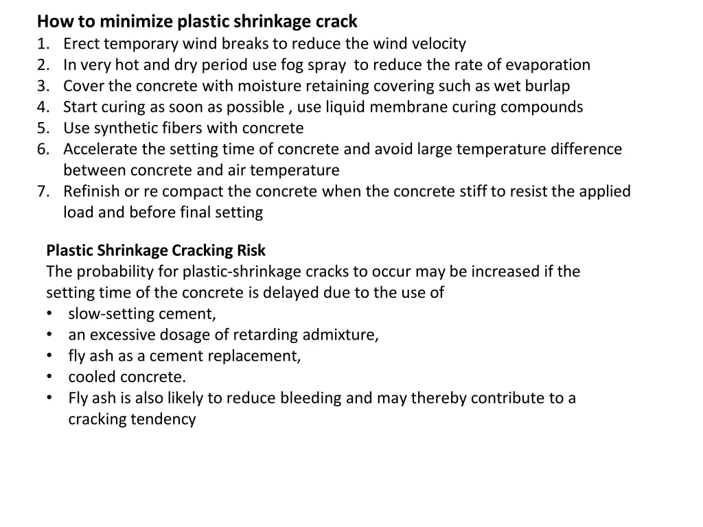 how to minimize plastic shrinkage crack 1 erect