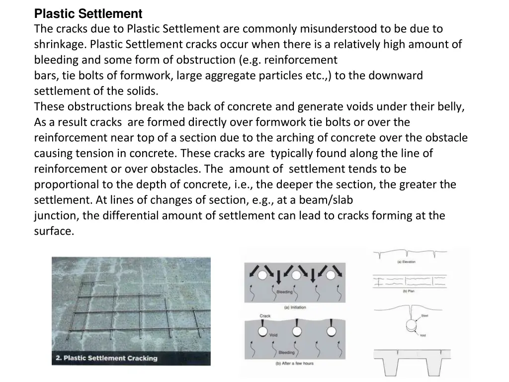 plastic settlement the cracks due to plastic