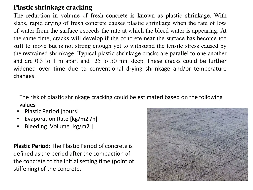 plastic shrinkage cracking the reduction