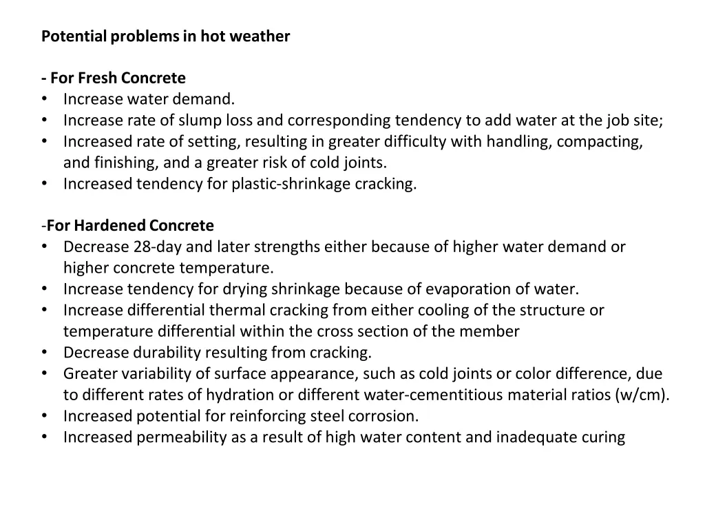 potential problems in hot weather