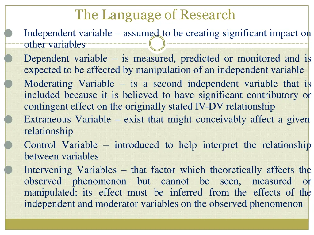 the language of research independent variable