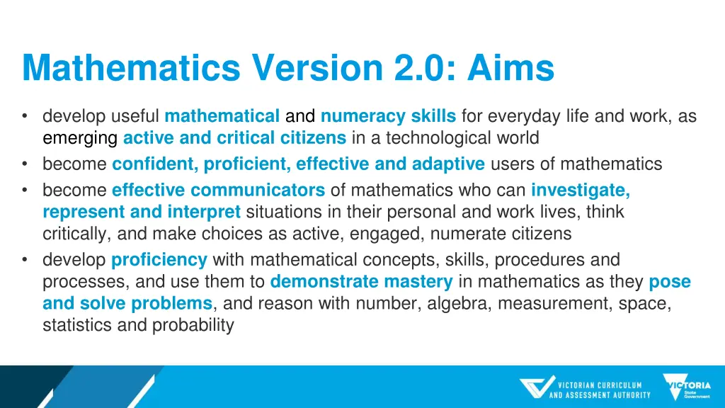 mathematics version 2 0 aims