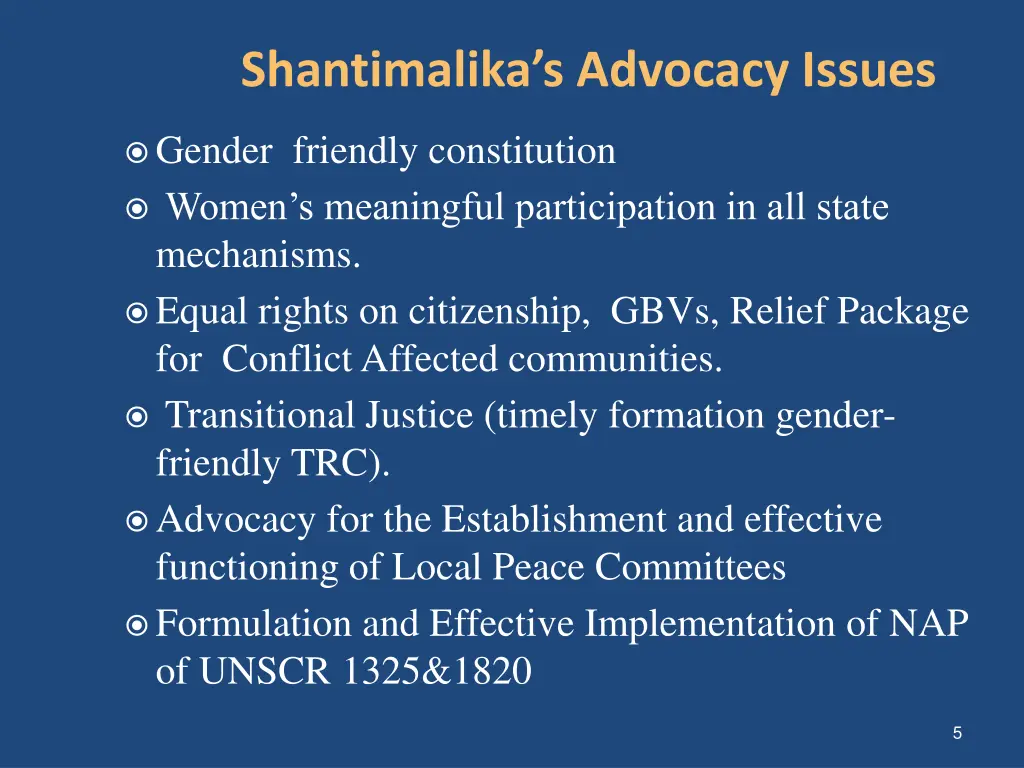 shantimalika s advocacy issues