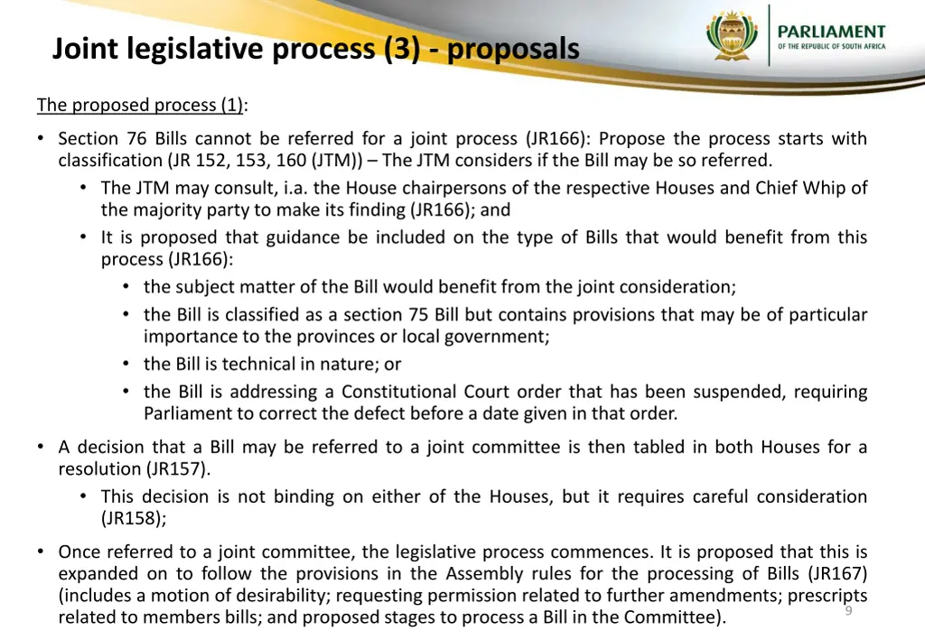 joint legislative process 3 proposals