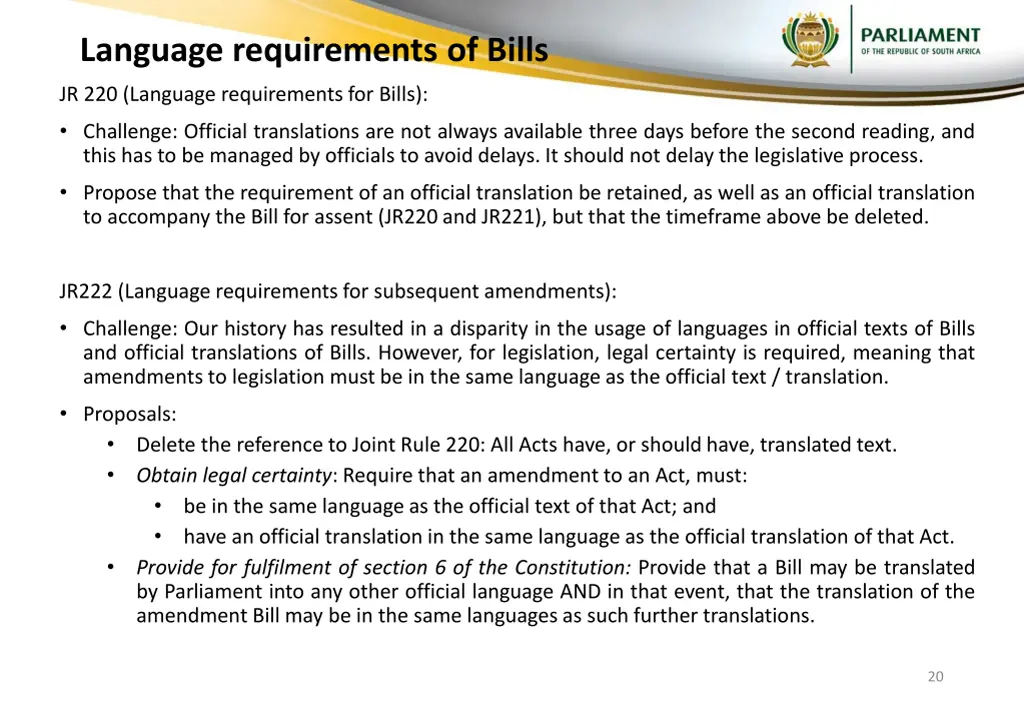 language requirements of bills