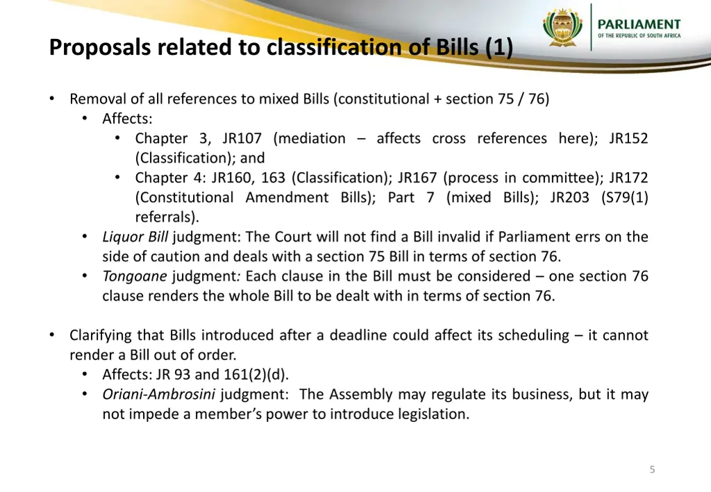 proposals related to classification of bills 1