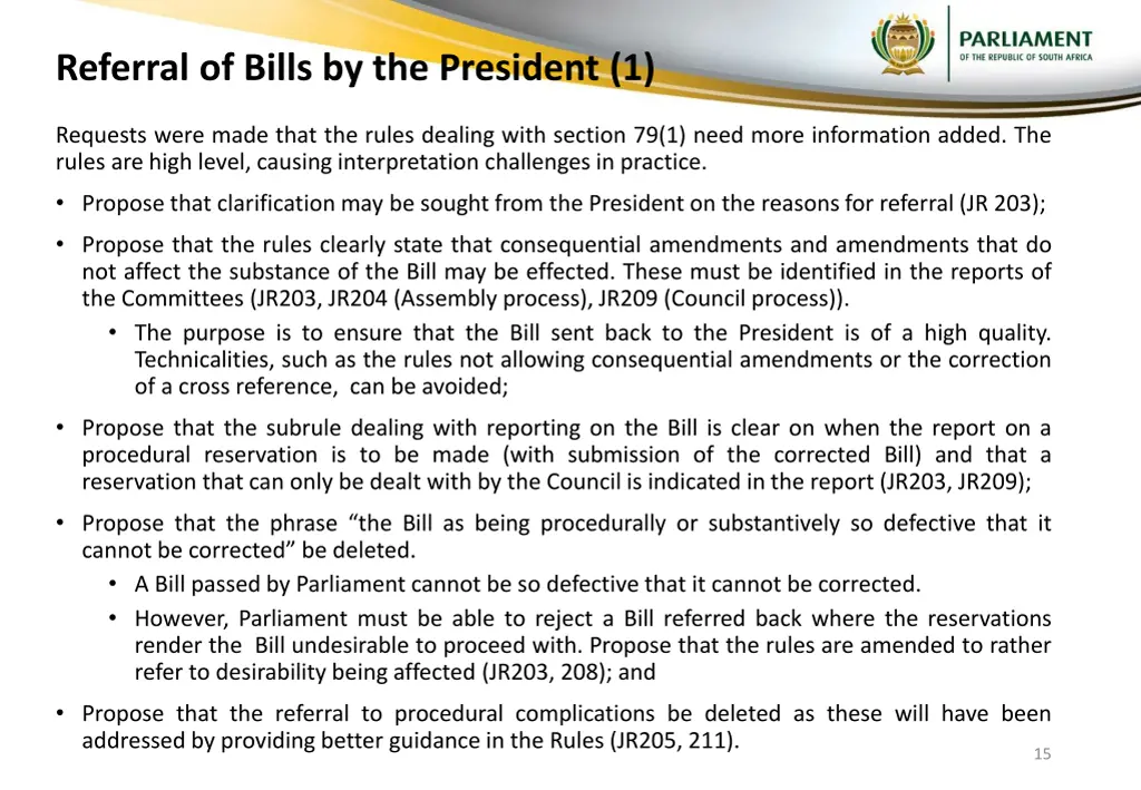 referral of bills by the president 1