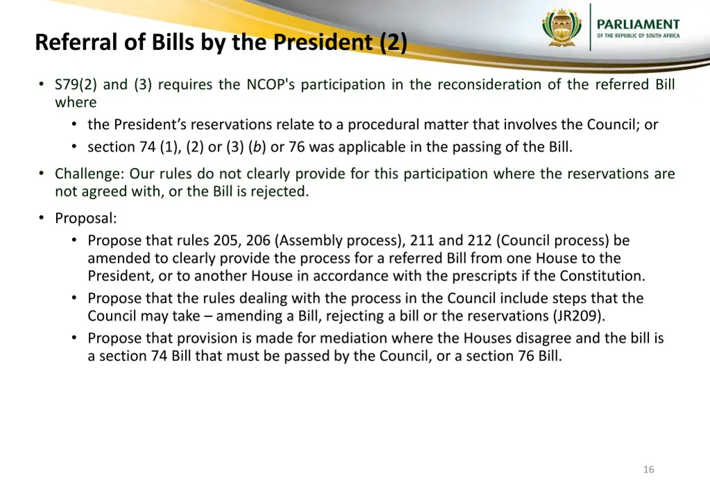 referral of bills by the president 2