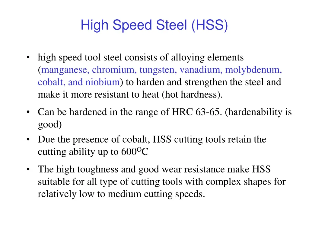 high speed steel hss