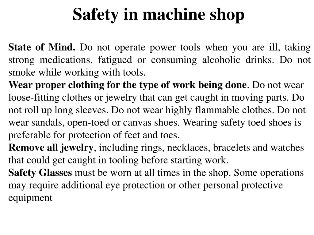 safety in machine shop