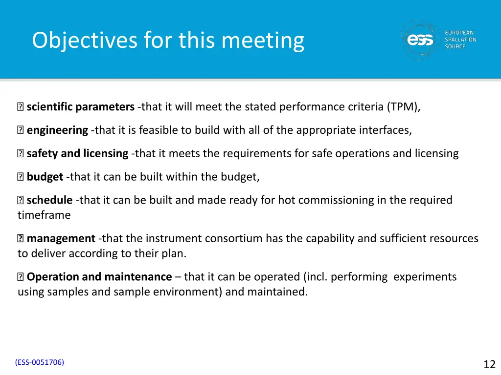 objectives for this meeting