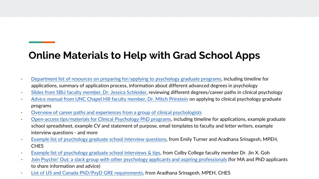 online materials to help with grad school apps