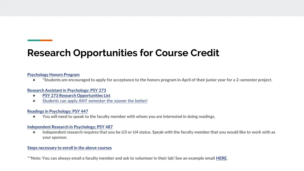 research opportunities for course credit