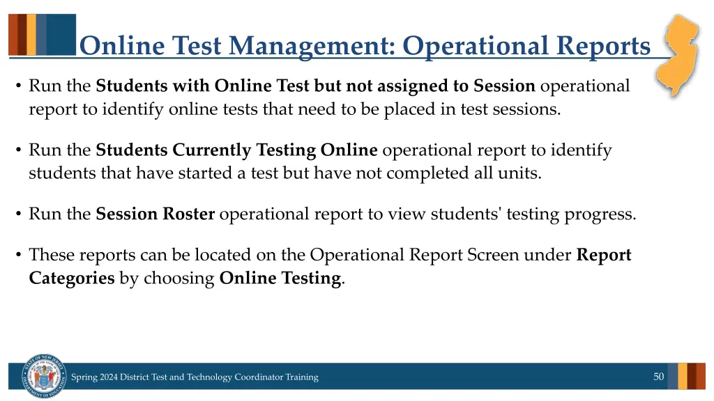 online test management operational reports