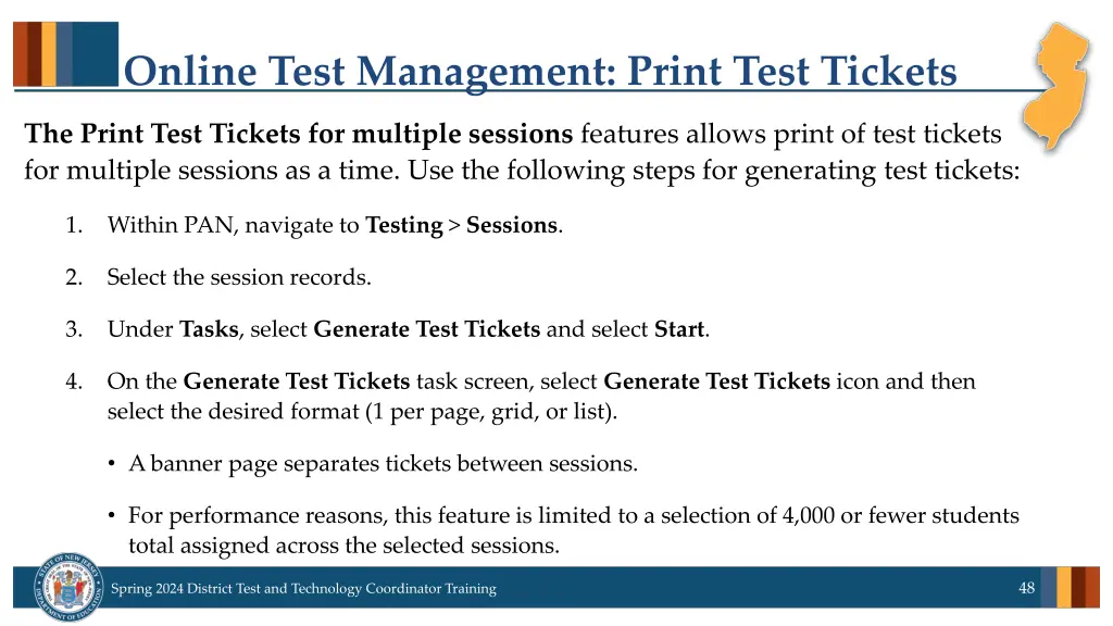 online test management print test tickets