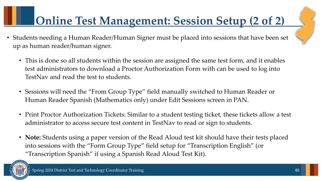online test management session setup 2 of 2