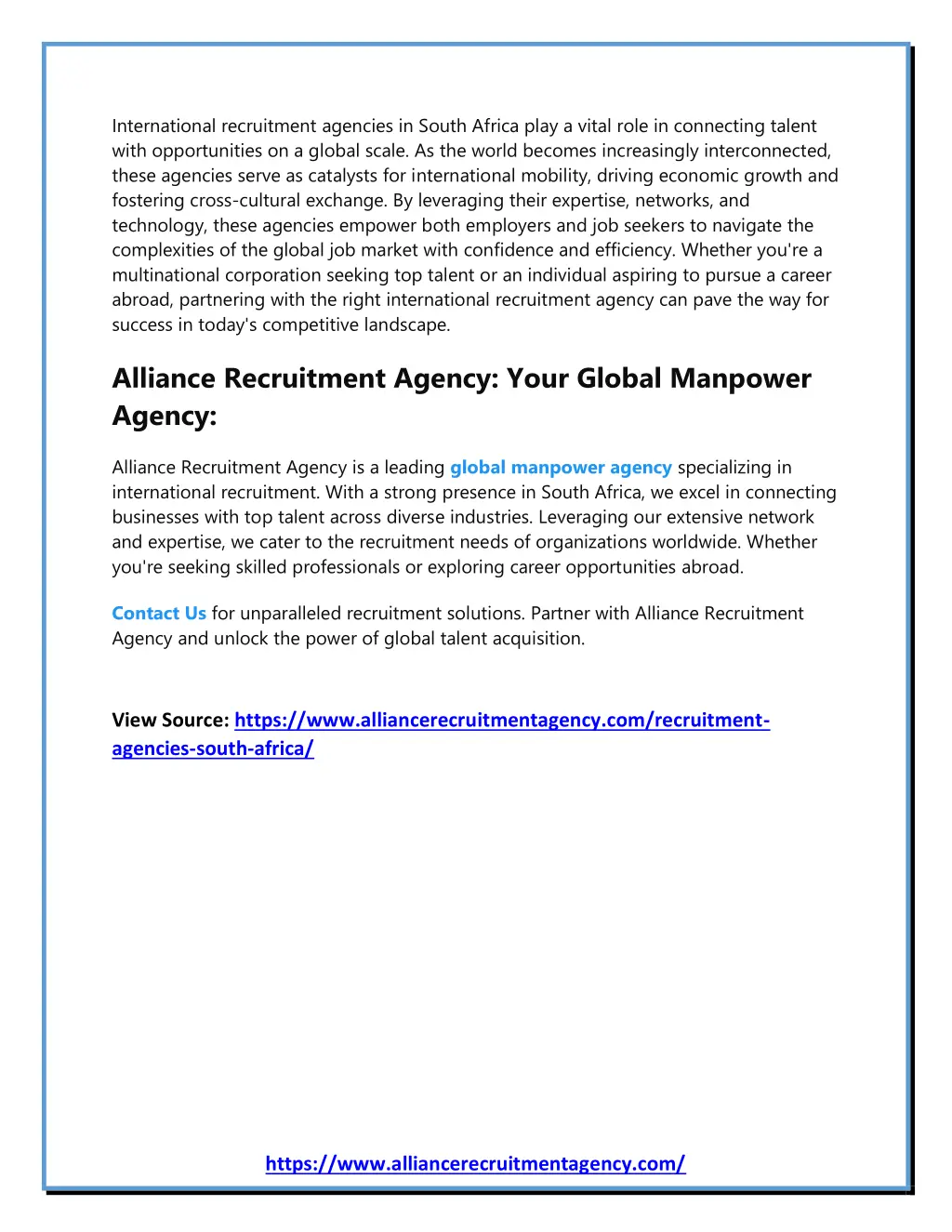 international recruitment agencies in south