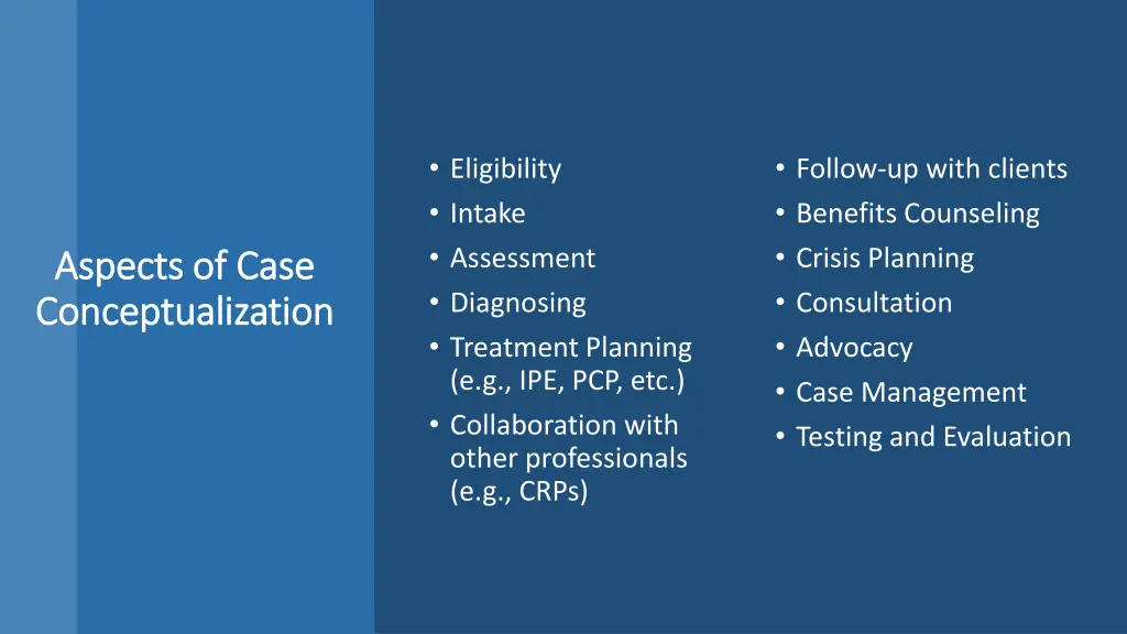 eligibility intake assessment diagnosing