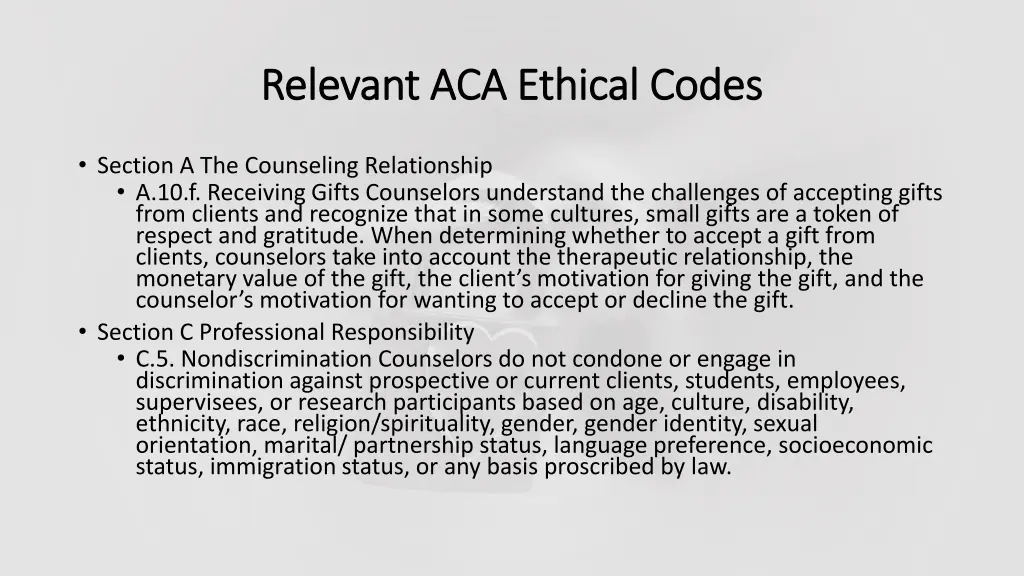 relevant aca ethical codes relevant aca ethical