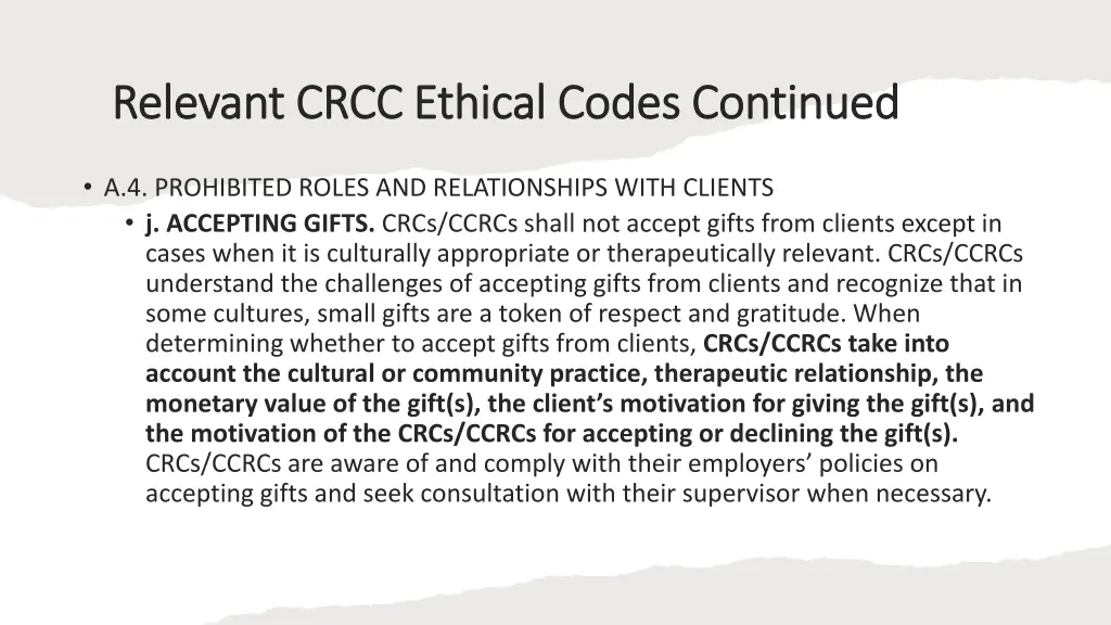 relevant crcc ethical codes continued relevant 1