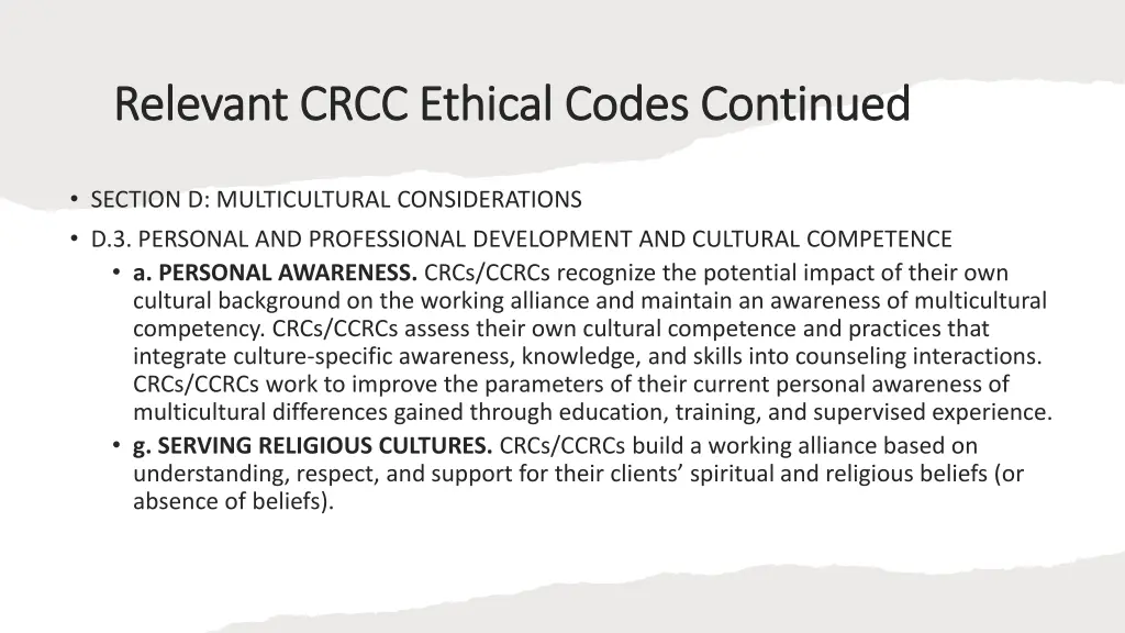 relevant crcc ethical codes continued relevant 2